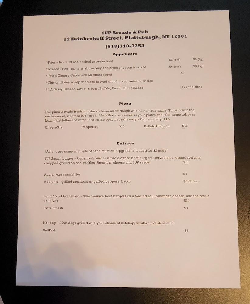 1UP Arcade & Pub Menu image 4